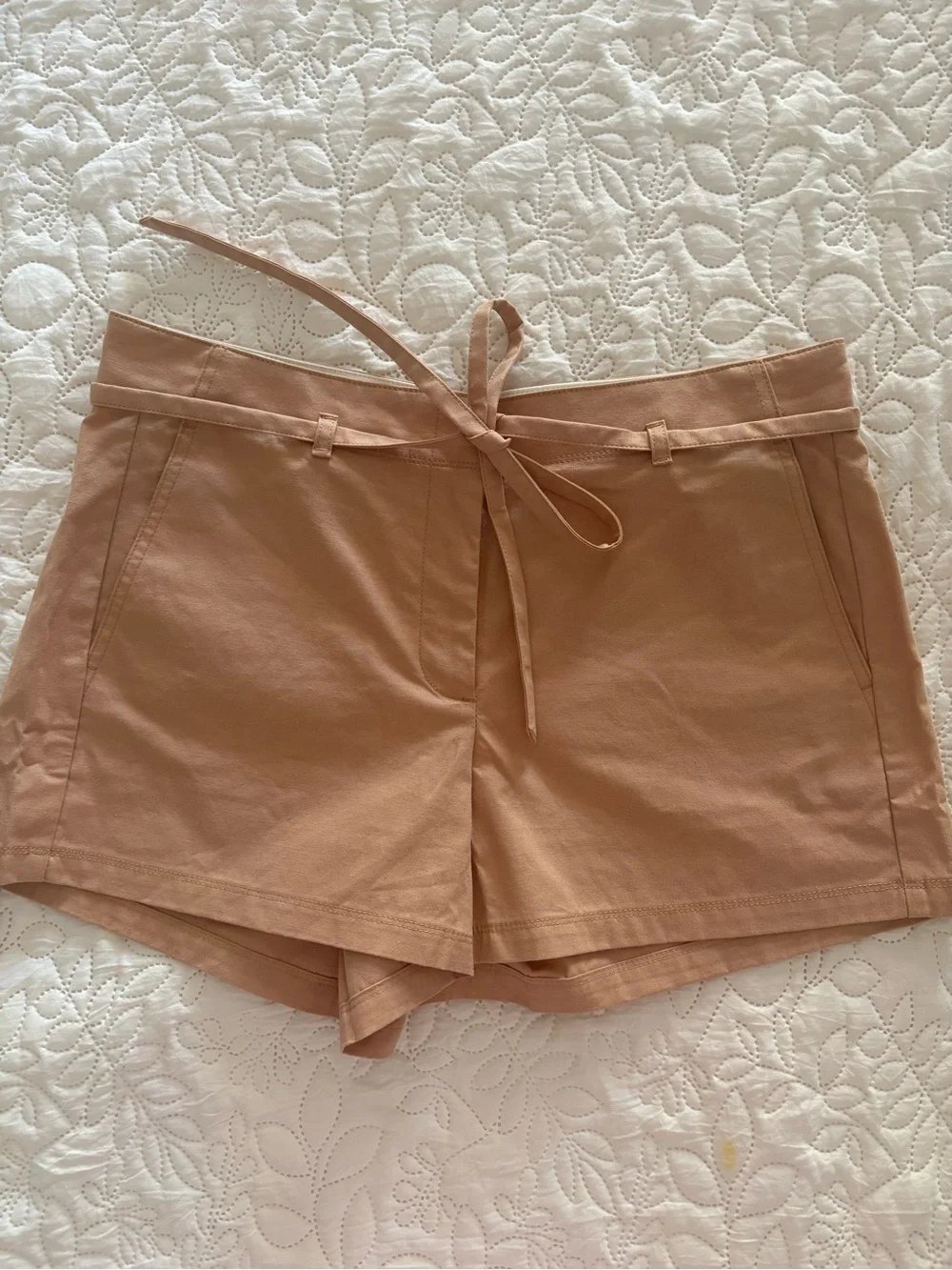 J. Crew High-Waist Tie Front Shorts — Tan